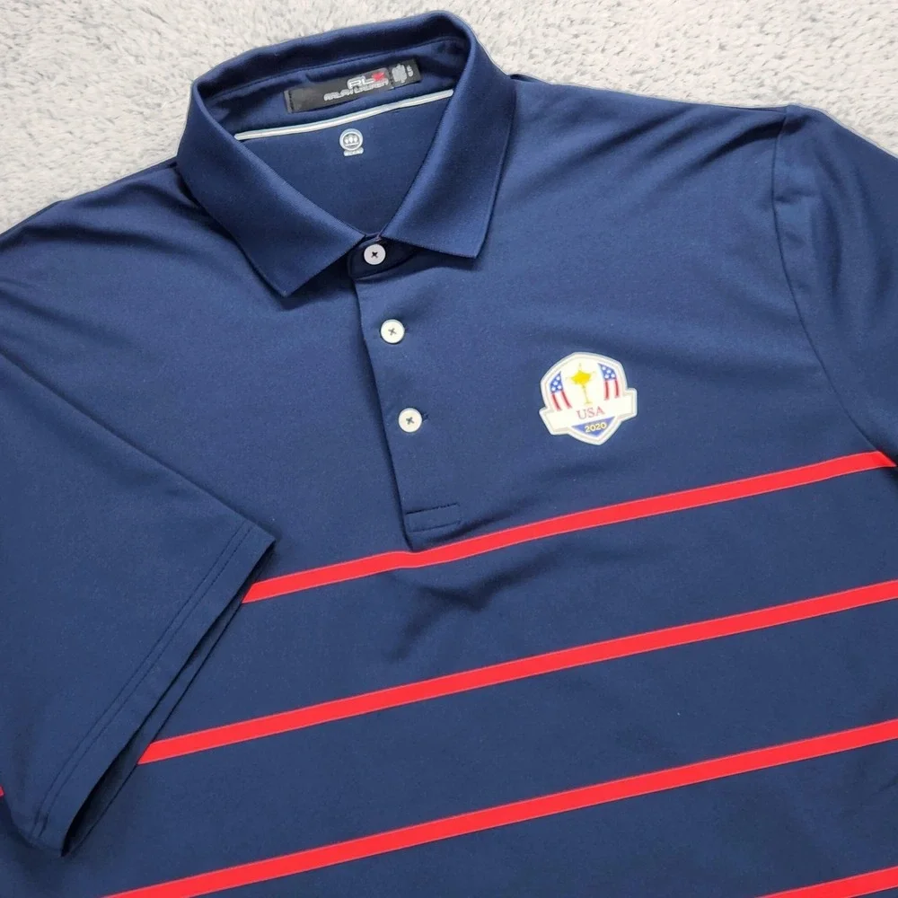 RLX Ralph Lauren Ryder Cup USA 2020 Golf Shirt Polo Mens Large Blue Red Striped